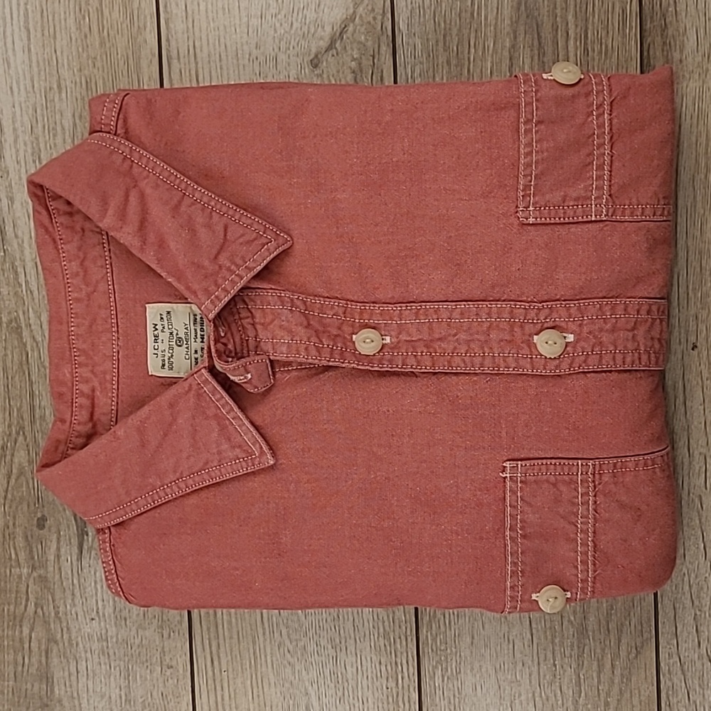 J CREW‎ Chambray Red Denim Cotton Mens Medium Long Sleeve Work Shirt